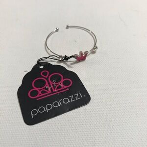 Paparazzi Silver Tone Cuff Pink Enamel Crown Little Girl Kid’s Bracelet